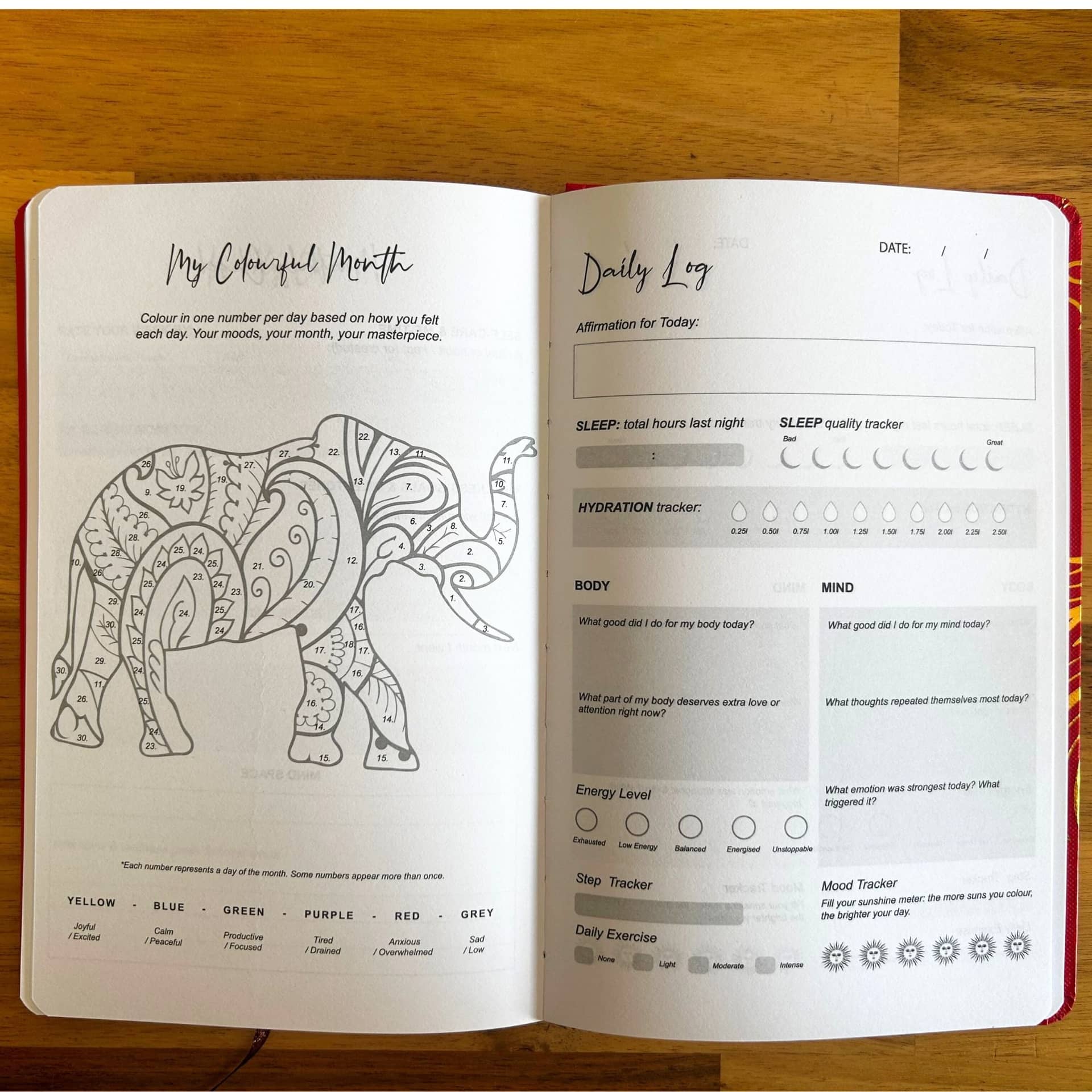 Wellness Journal – Red, Golden Mandala & Lotus