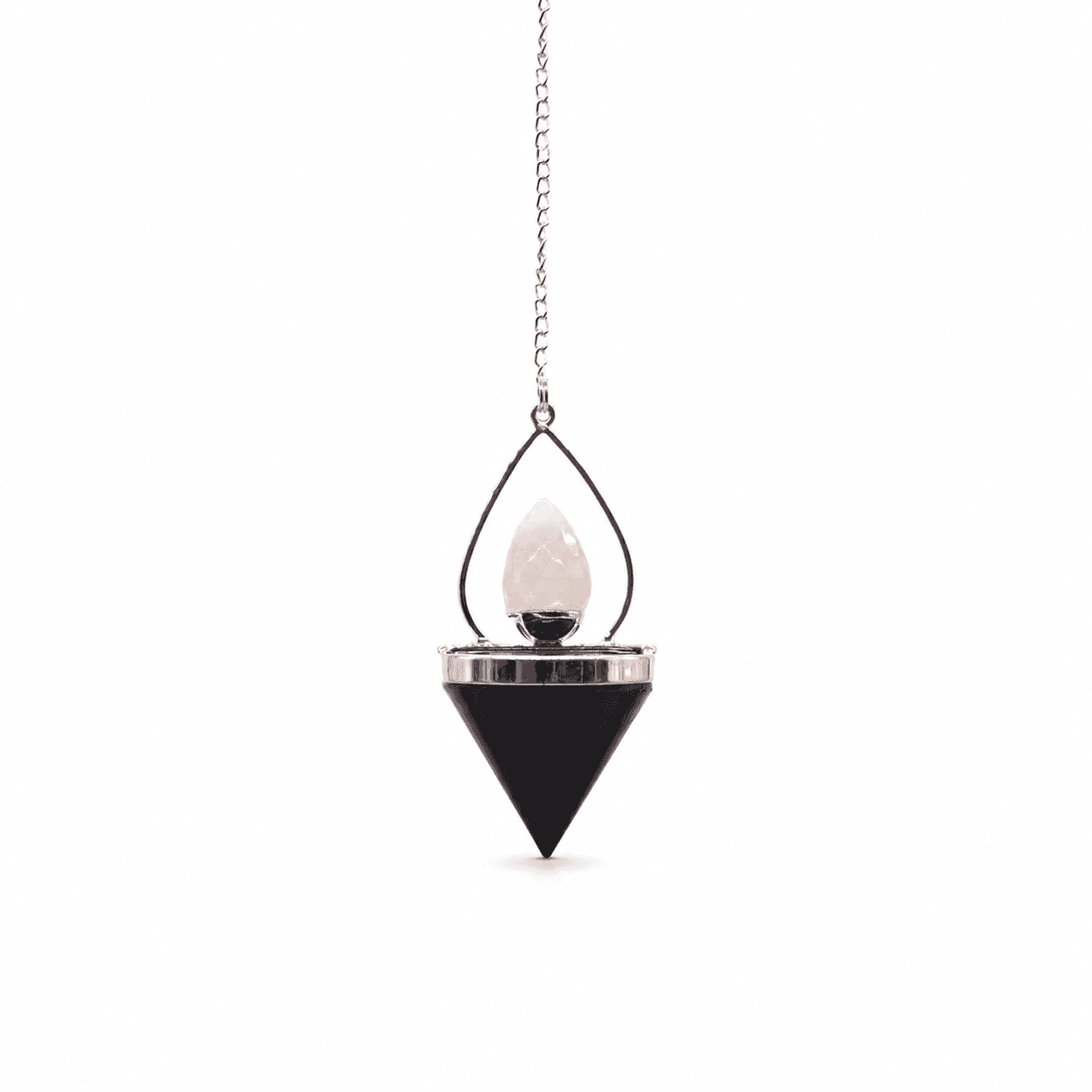Lantern of Life pendulum with black agate cone and rose quartz top