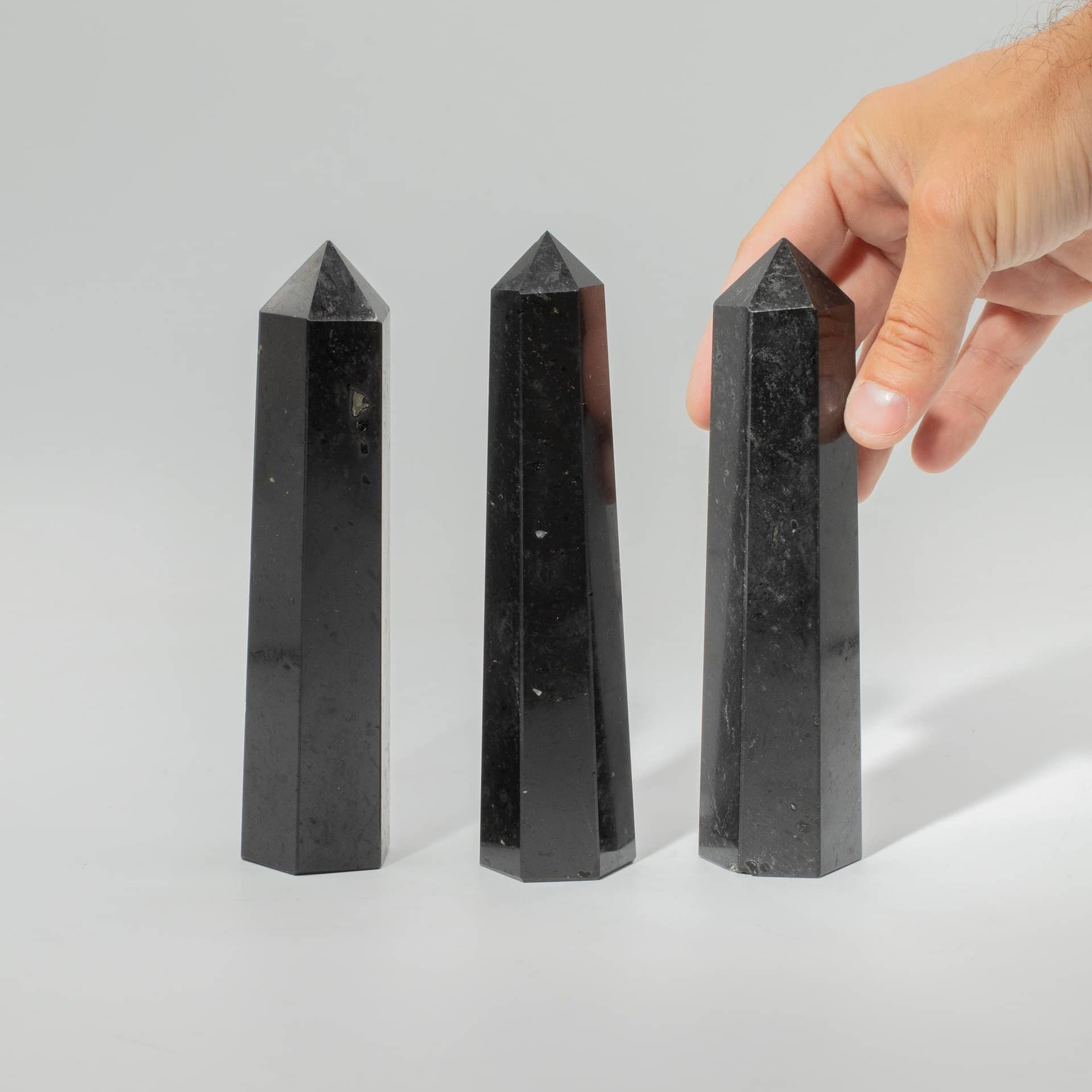 Side view of the tall black tourmaline crystal point
