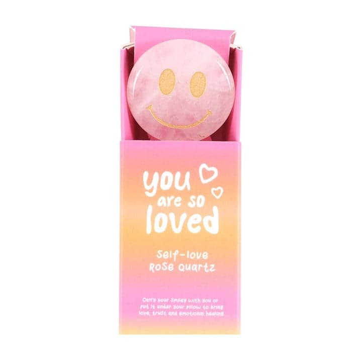 You Are Loved Rose Quartz Happy Face Crystal Thumbnail