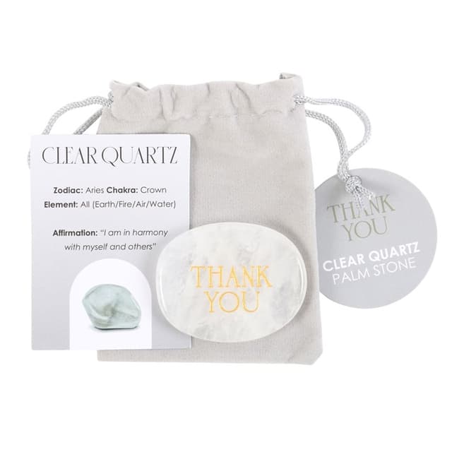 Image of Thank You Clear Quartz Crystal Palm Stone