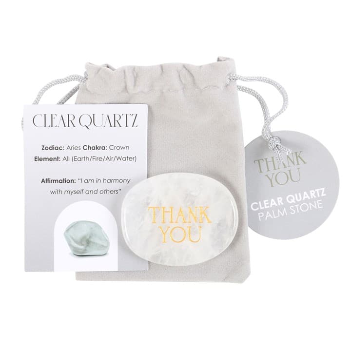 Image of Thank You Clear Quartz Crystal Palm Stone