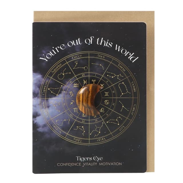 Image of Out Of This World Tiger's Eye Crystal Moon Greeting Card