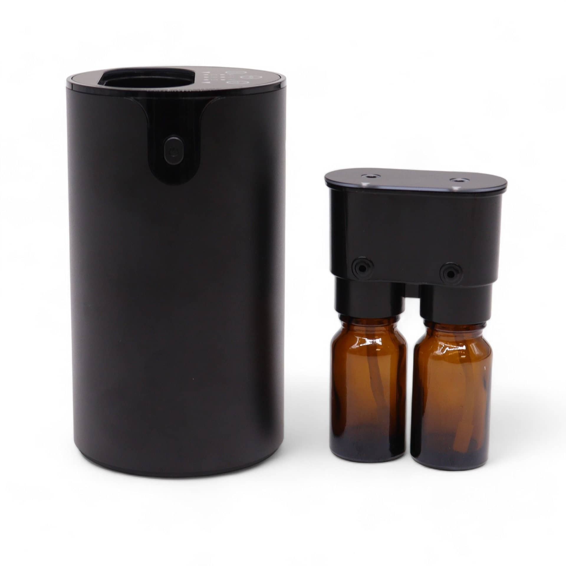Double waterless essential oil nebuliser with two oil bottles fitted