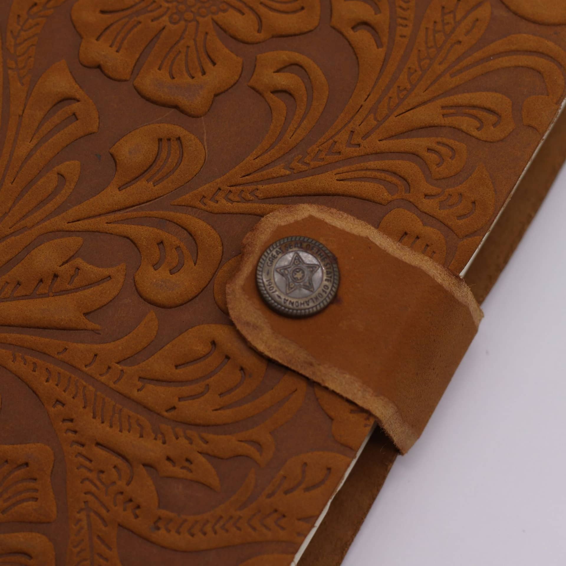 Embossed Leather Notebook – Tan Floral