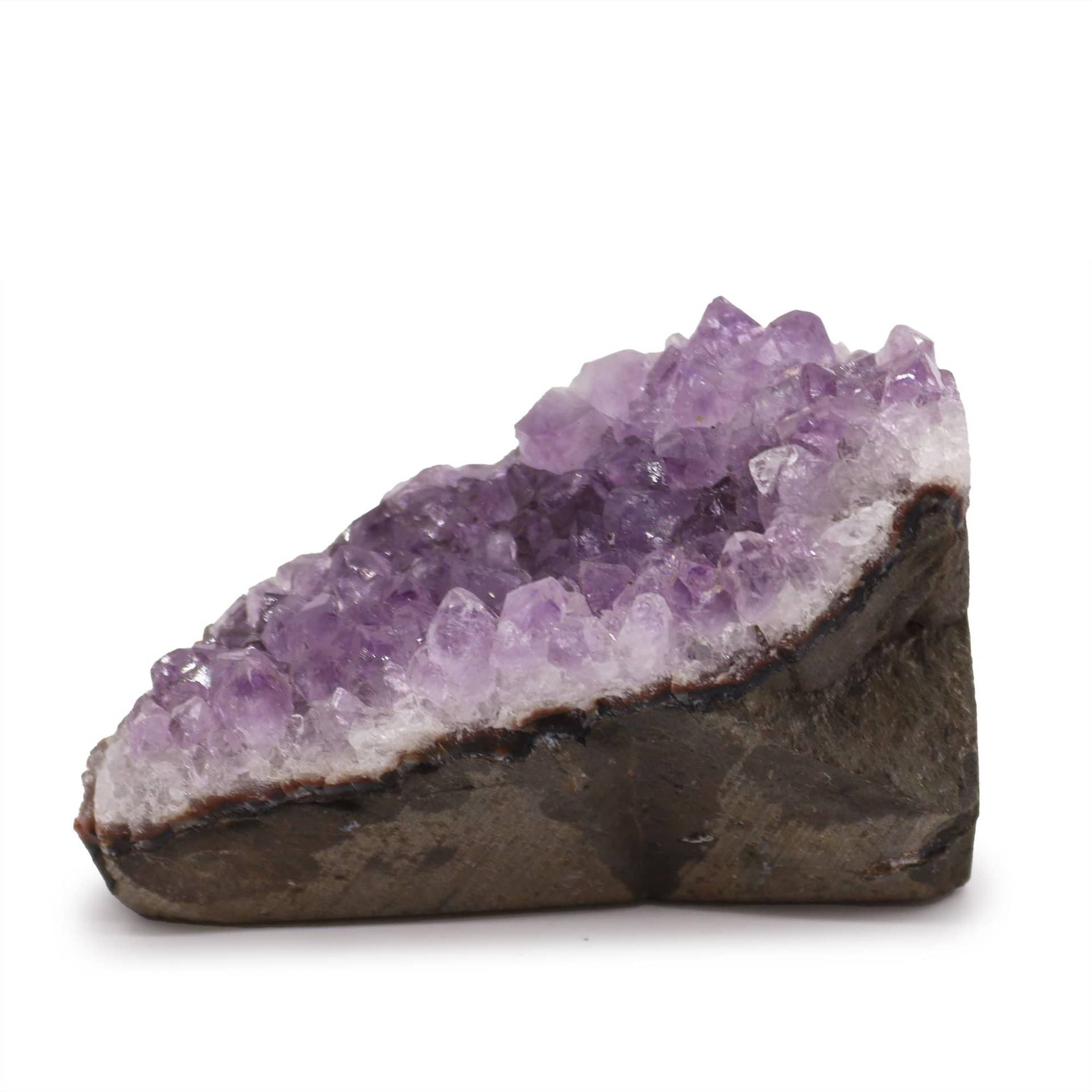 Side view of the amethyst cluster standing upright