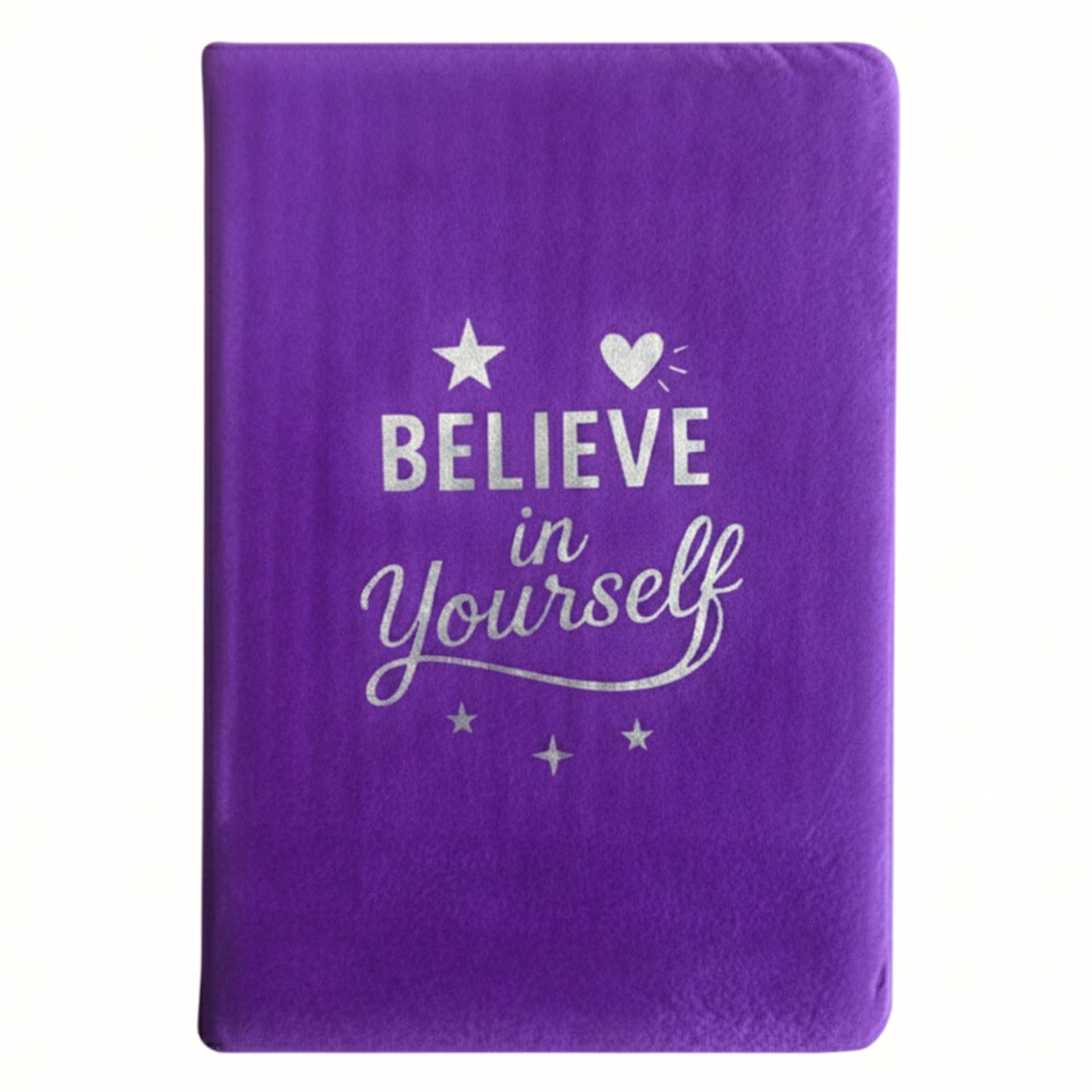 Lavender velvet notebook with Believe in Yourself design