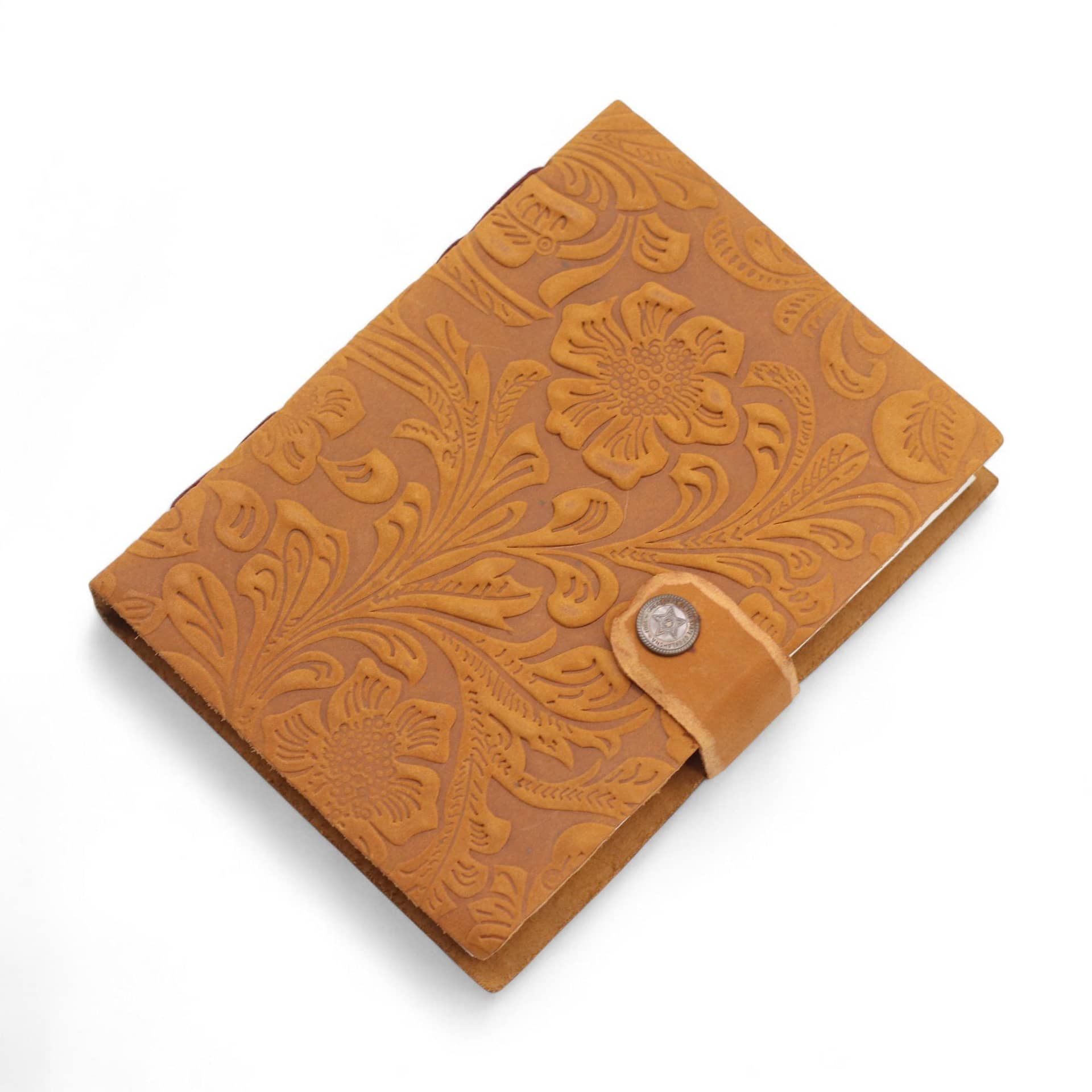 Embossed Leather Notebook – Tan Floral