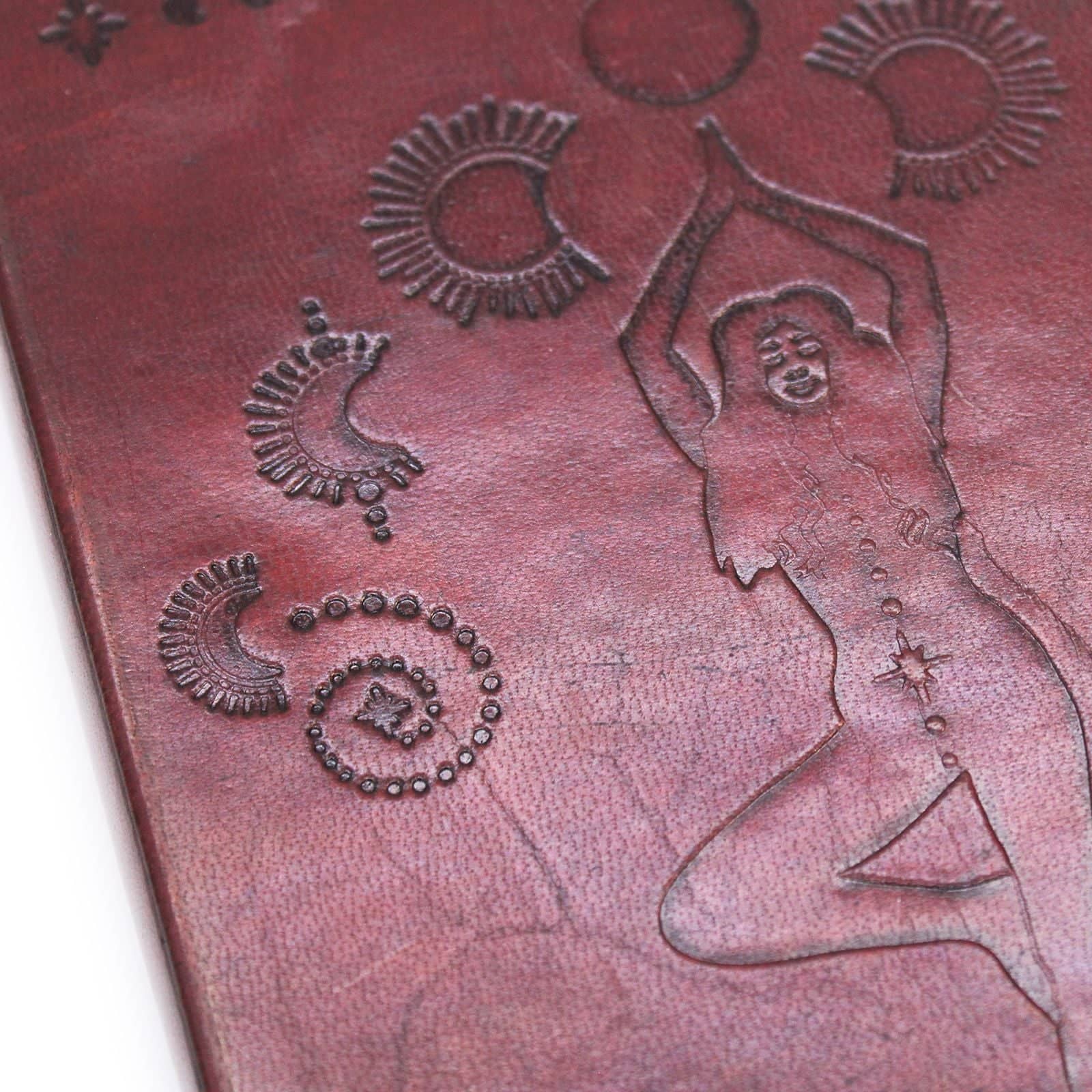 Vegetable tanned leather notebook open to show its pages