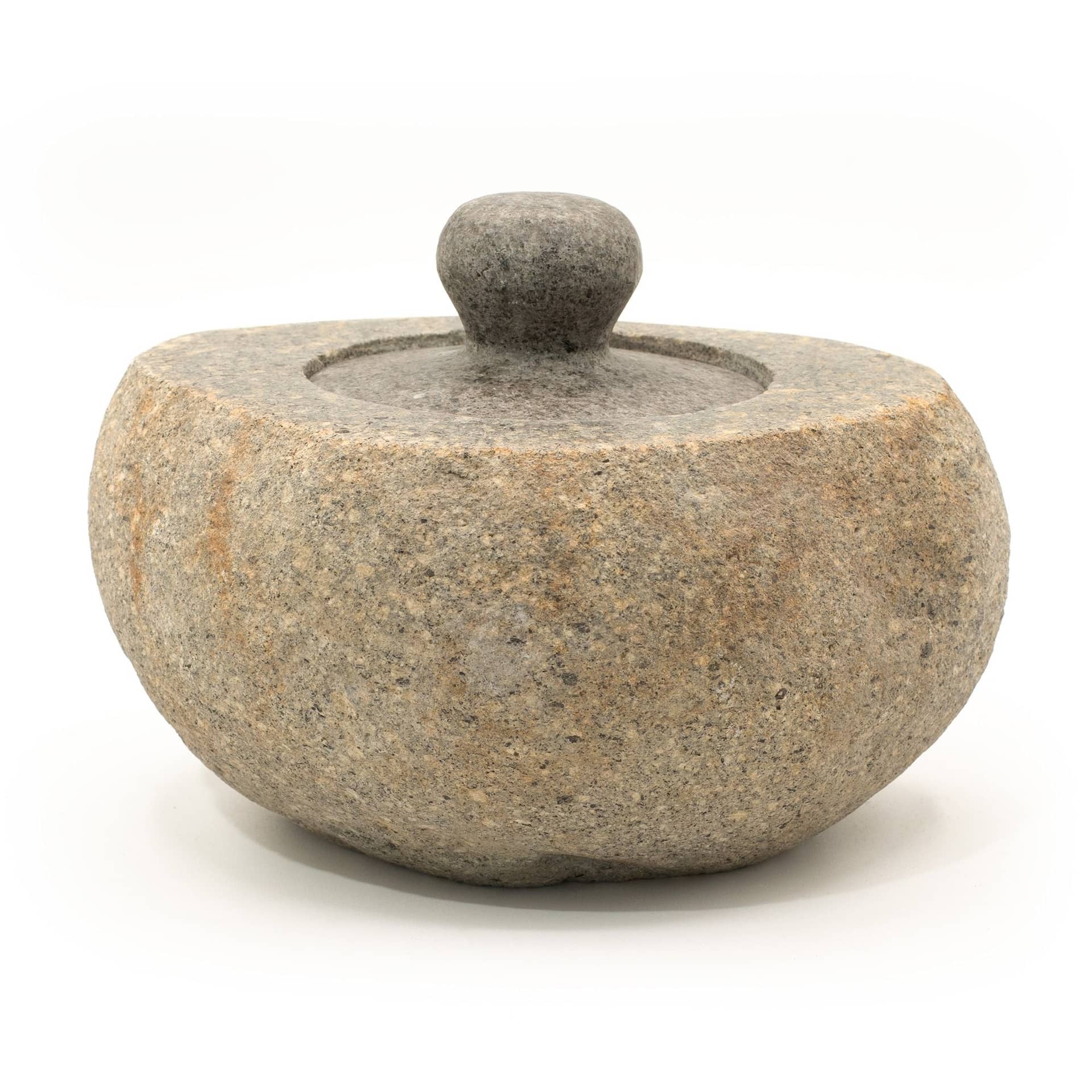 Large riverstone pot with matching stone lid