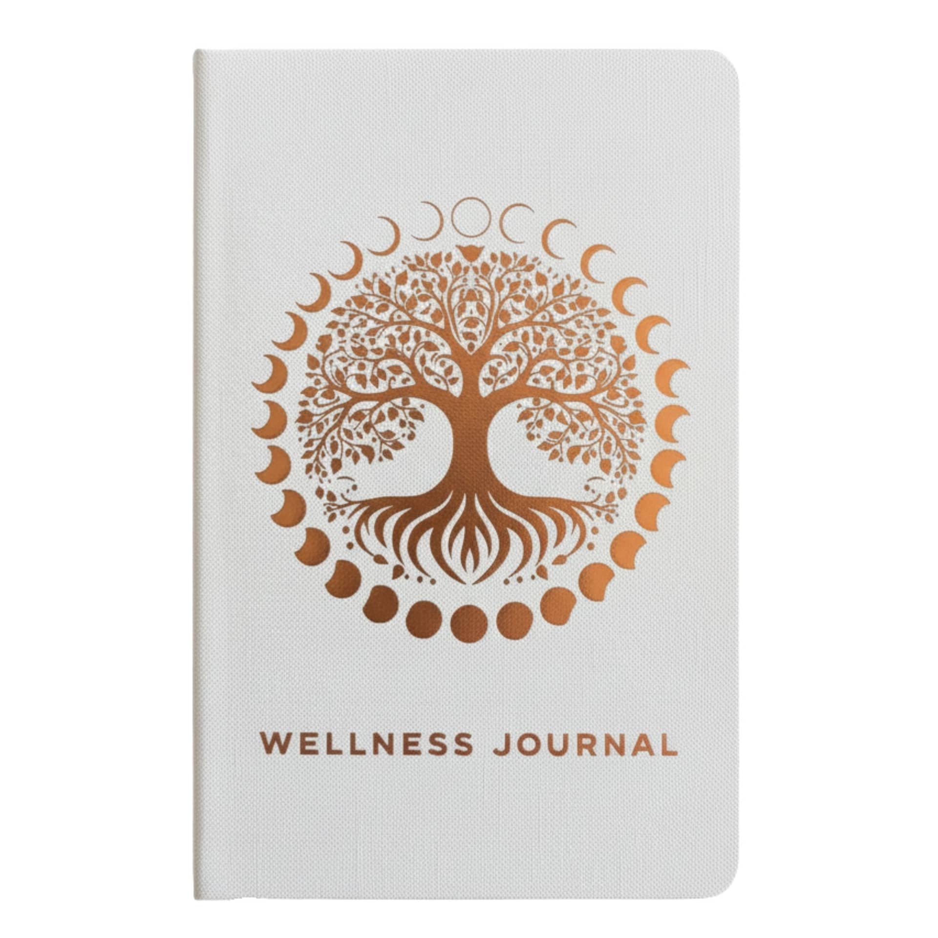White wellness journal with rose gold Tree of Life cover