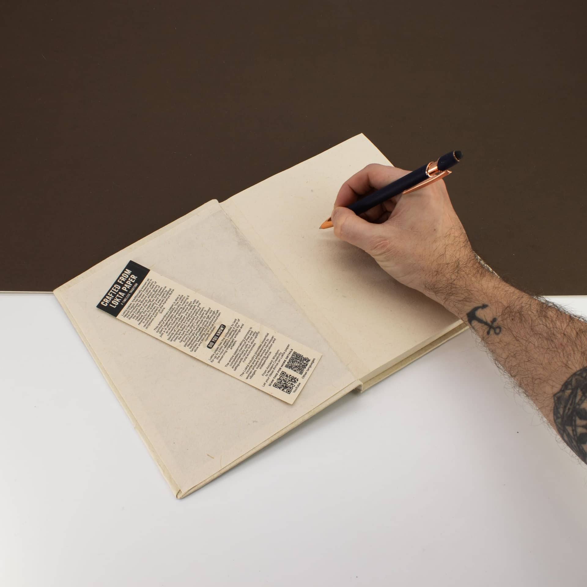 Lokta notebook open with bookmark