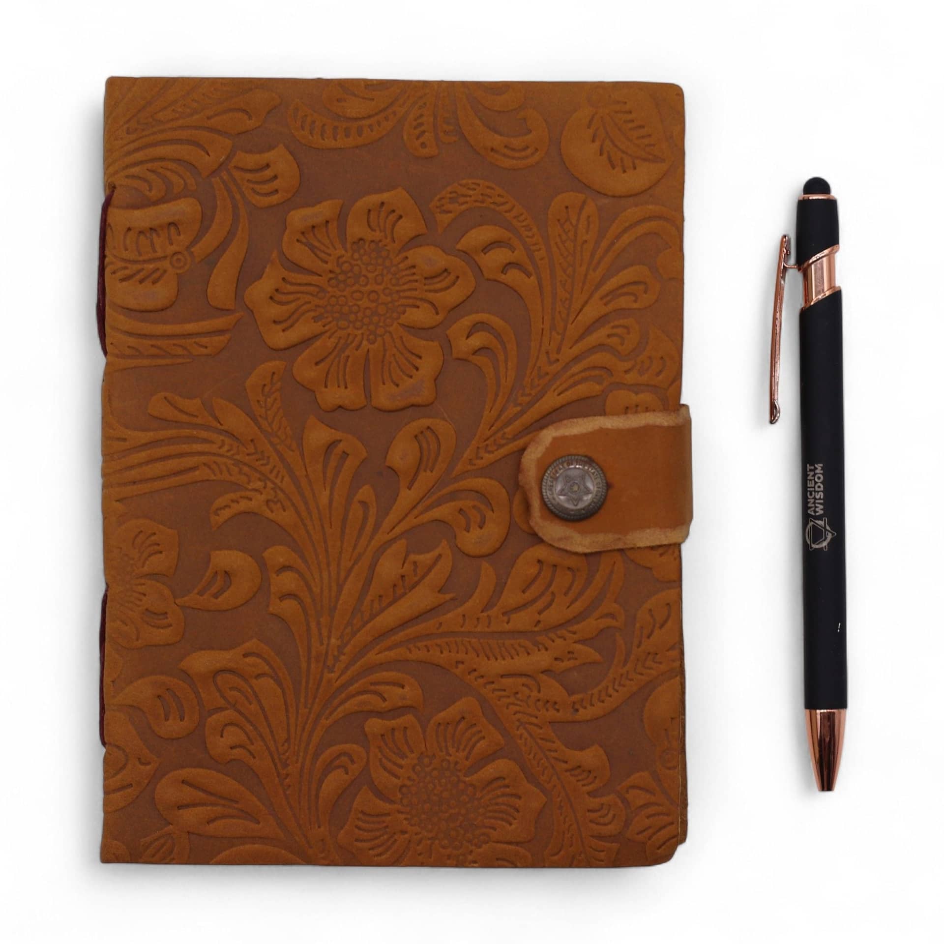 Embossed Leather Notebook – Tan Floral