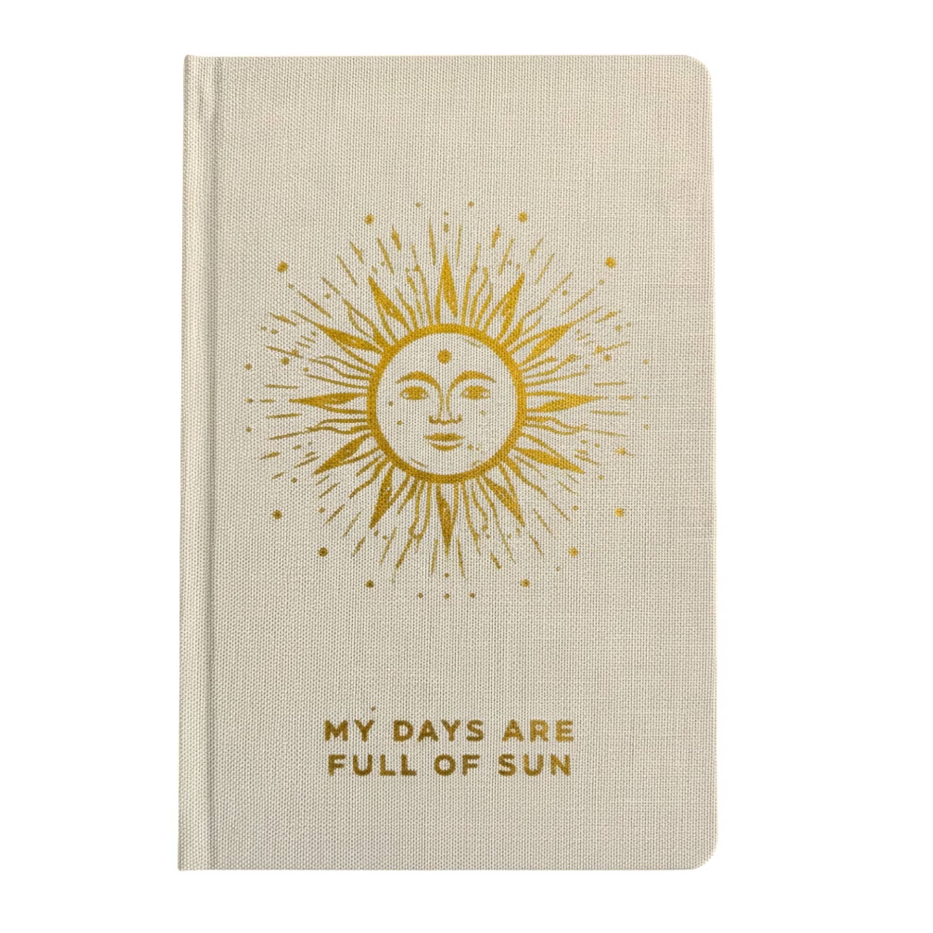 Ivory gratitude journal with golden sun design
