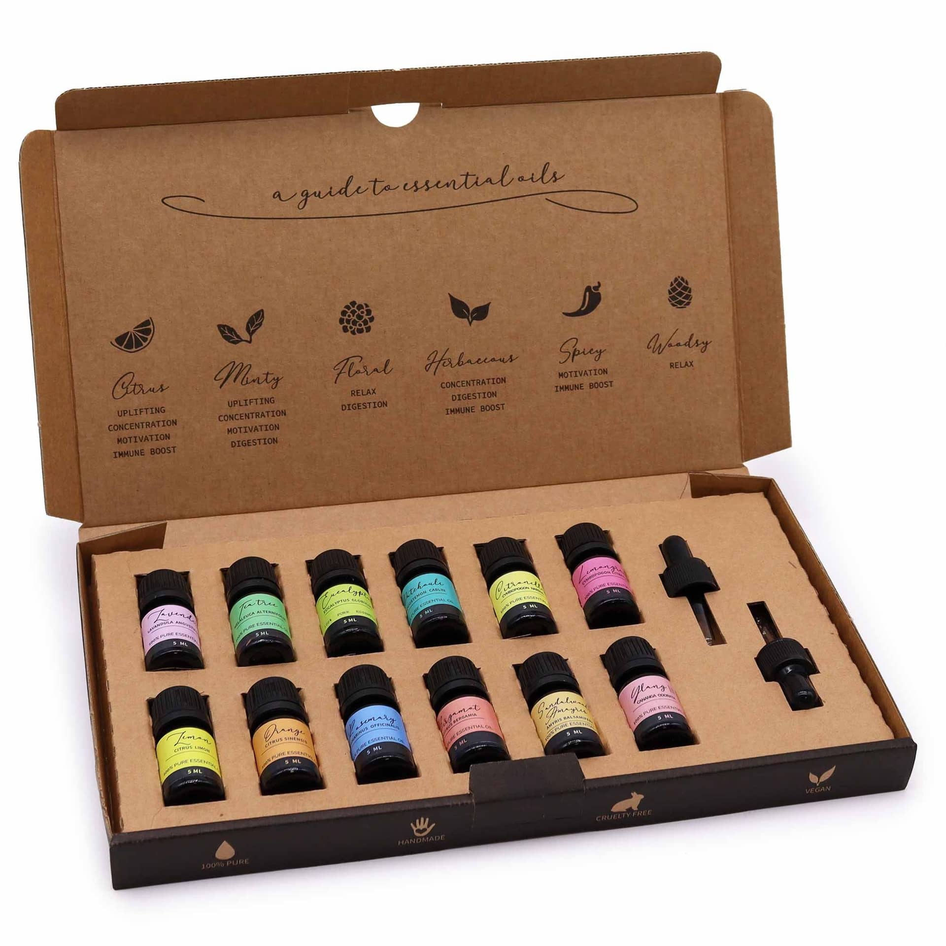 Essential oil gift set with 12 bottles in a box