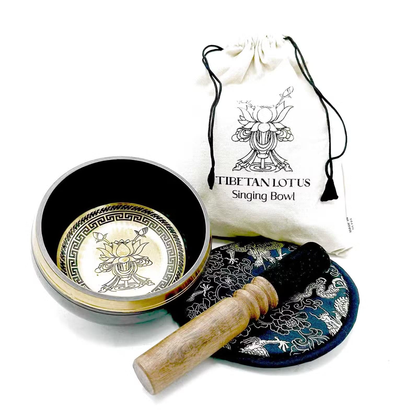 Engraved Singing Bowl Gift Set, 14cm – Lotus Flower Thumbnail