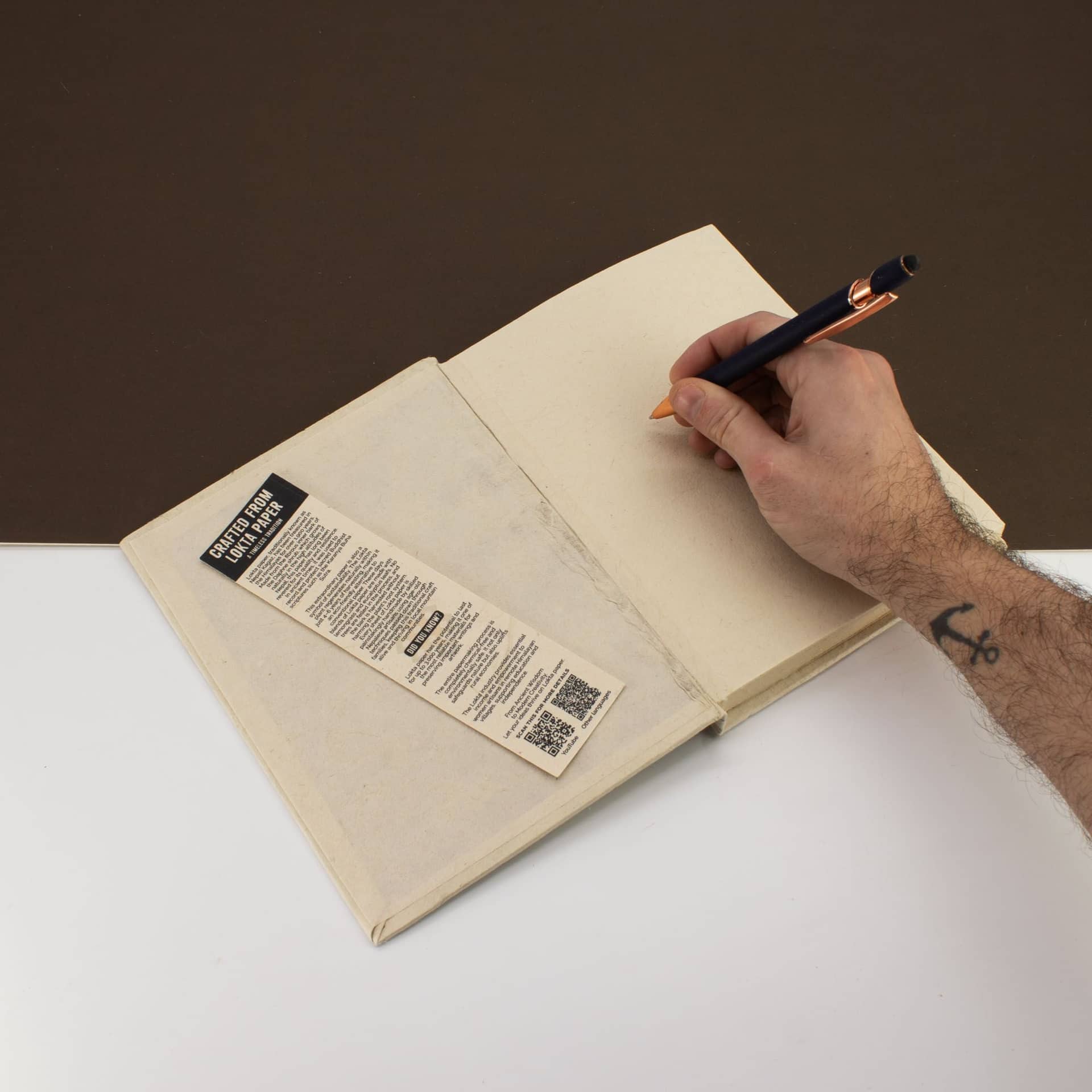 Lokta notebook open with bookmark