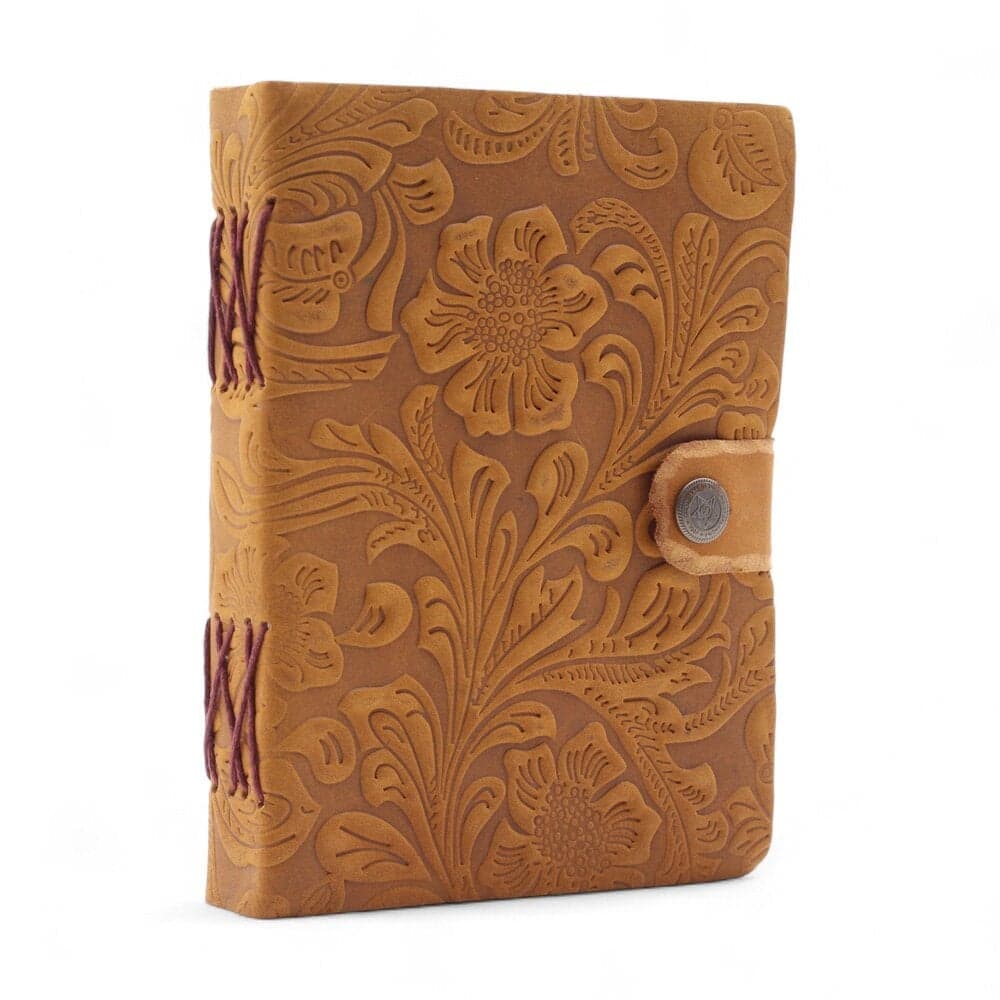 Embossed Leather Notebook - Tan Floral Thumbnail