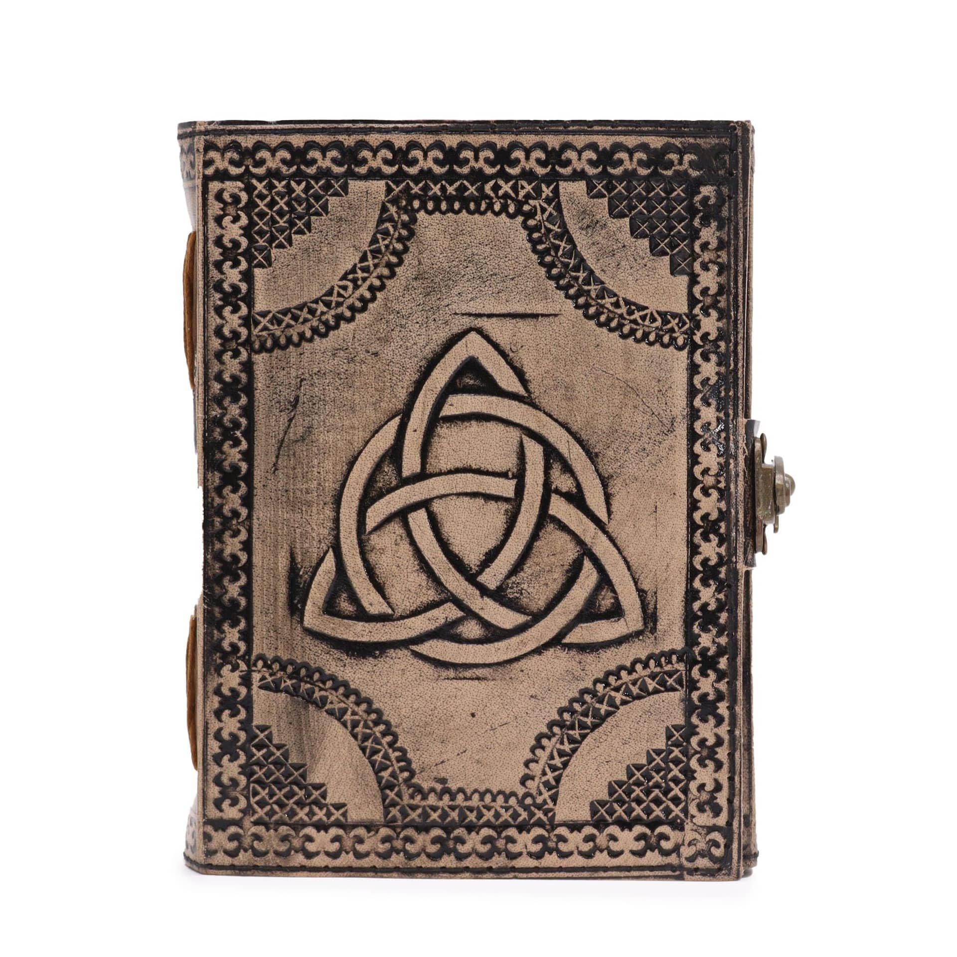Esoteric leather notebook with a circle triquetra design