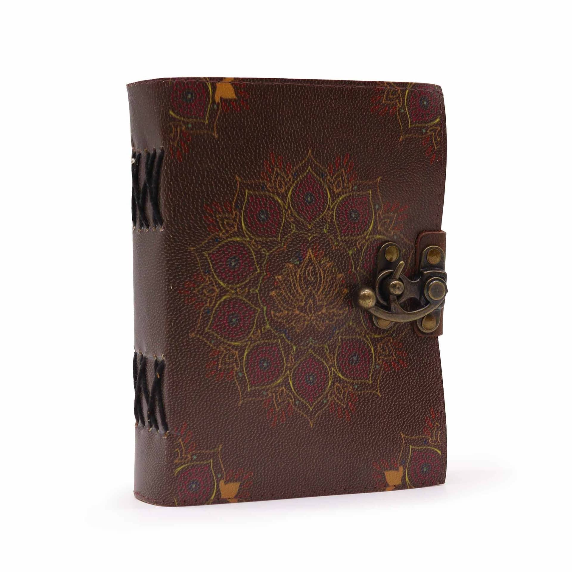 Leather deckle-edge journal with a detailed lotus mandala