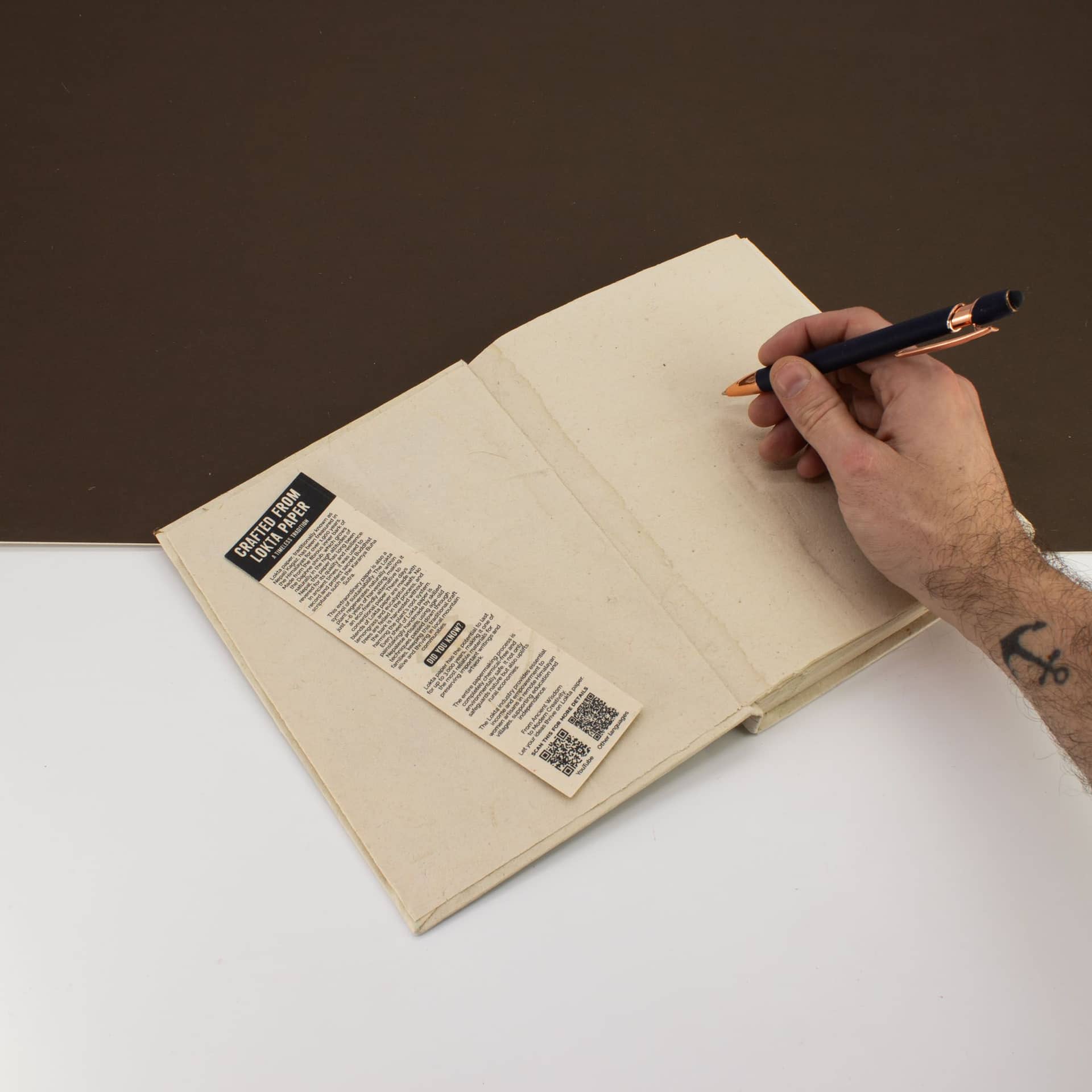 Lokta notebook open with bookmark
