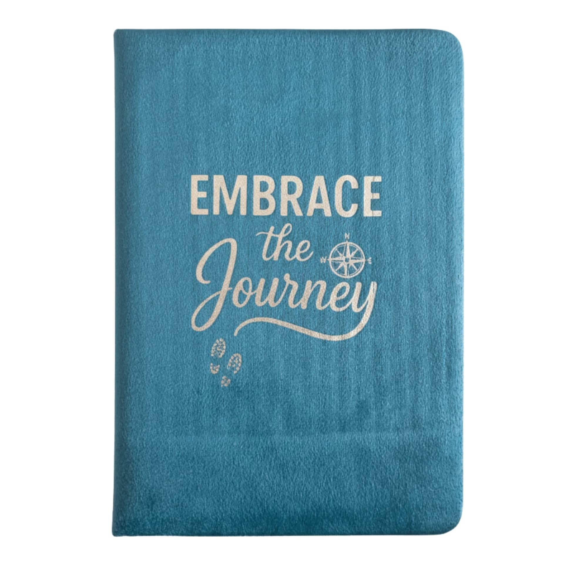 Light blue velvet notebook with Embrace the Journey design