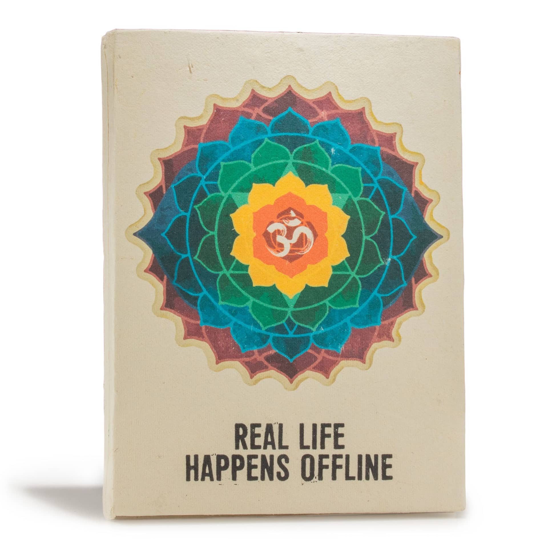Lokta paper notebook with Real Life Happens Offline cover