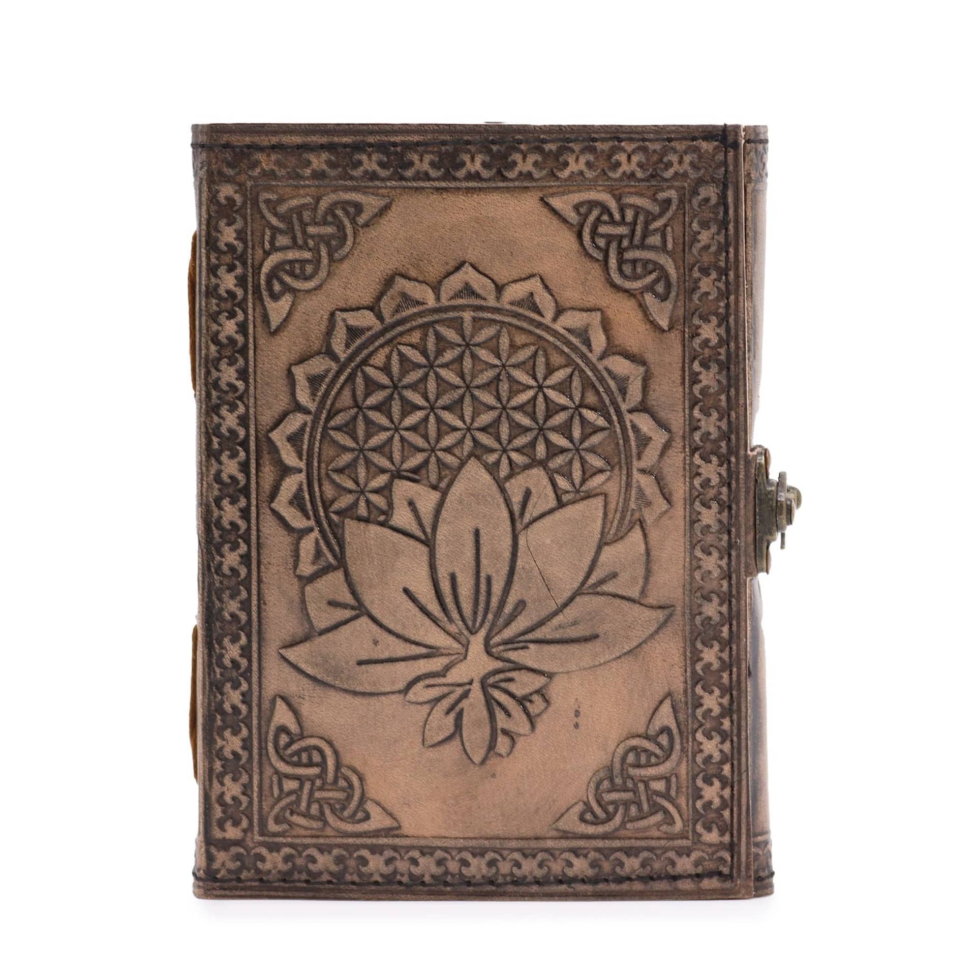 Esoteric leather notebook with a lotus mandala design