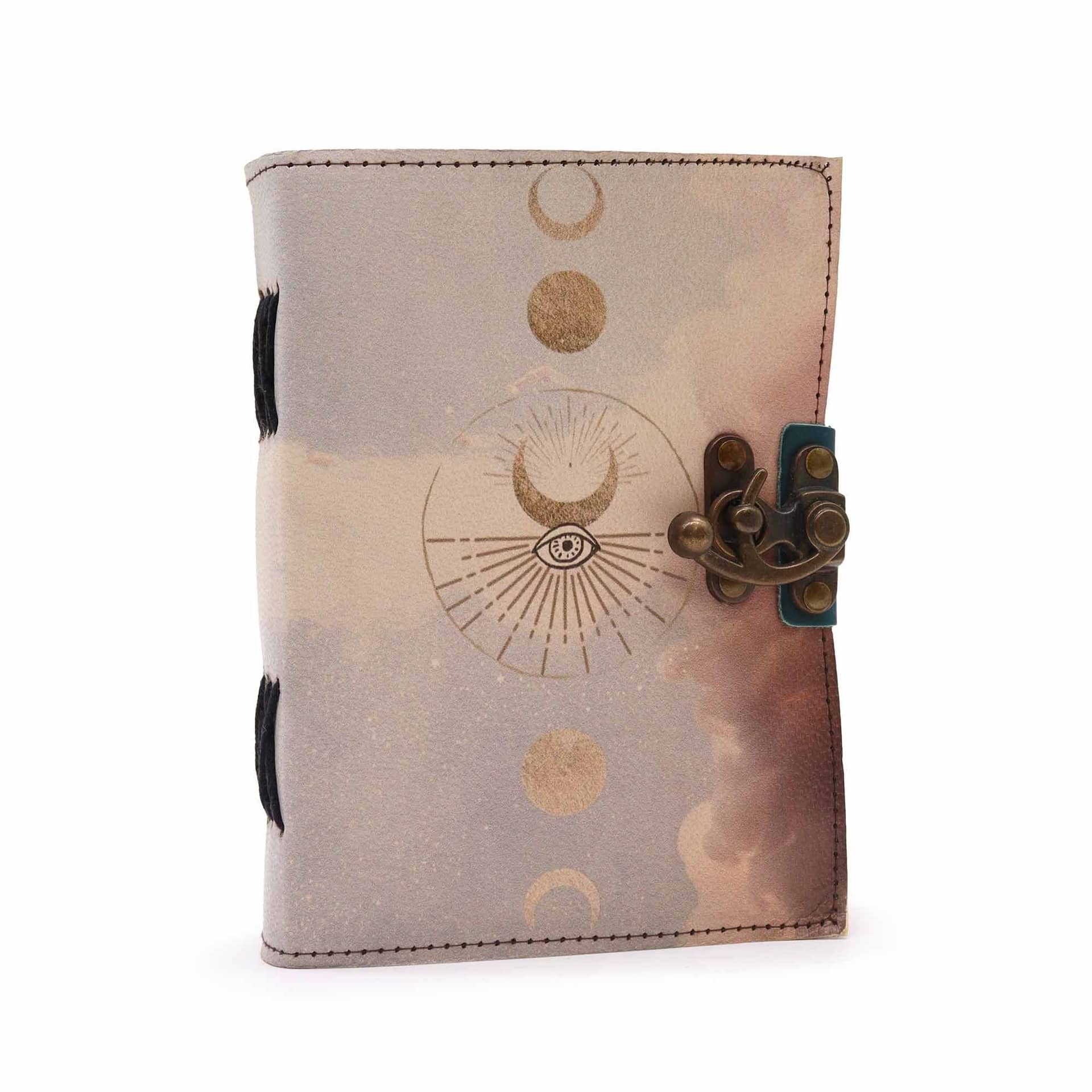 Leather deckle-edge journal with a moon phase design