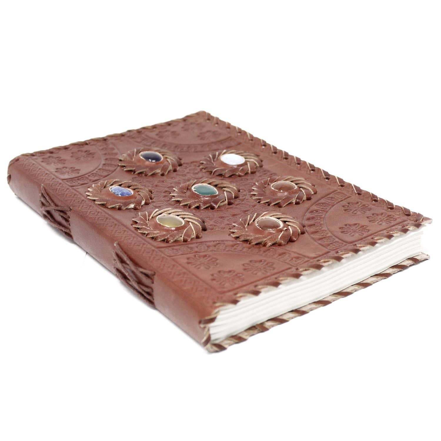 Open chakra stone journal showing its pages