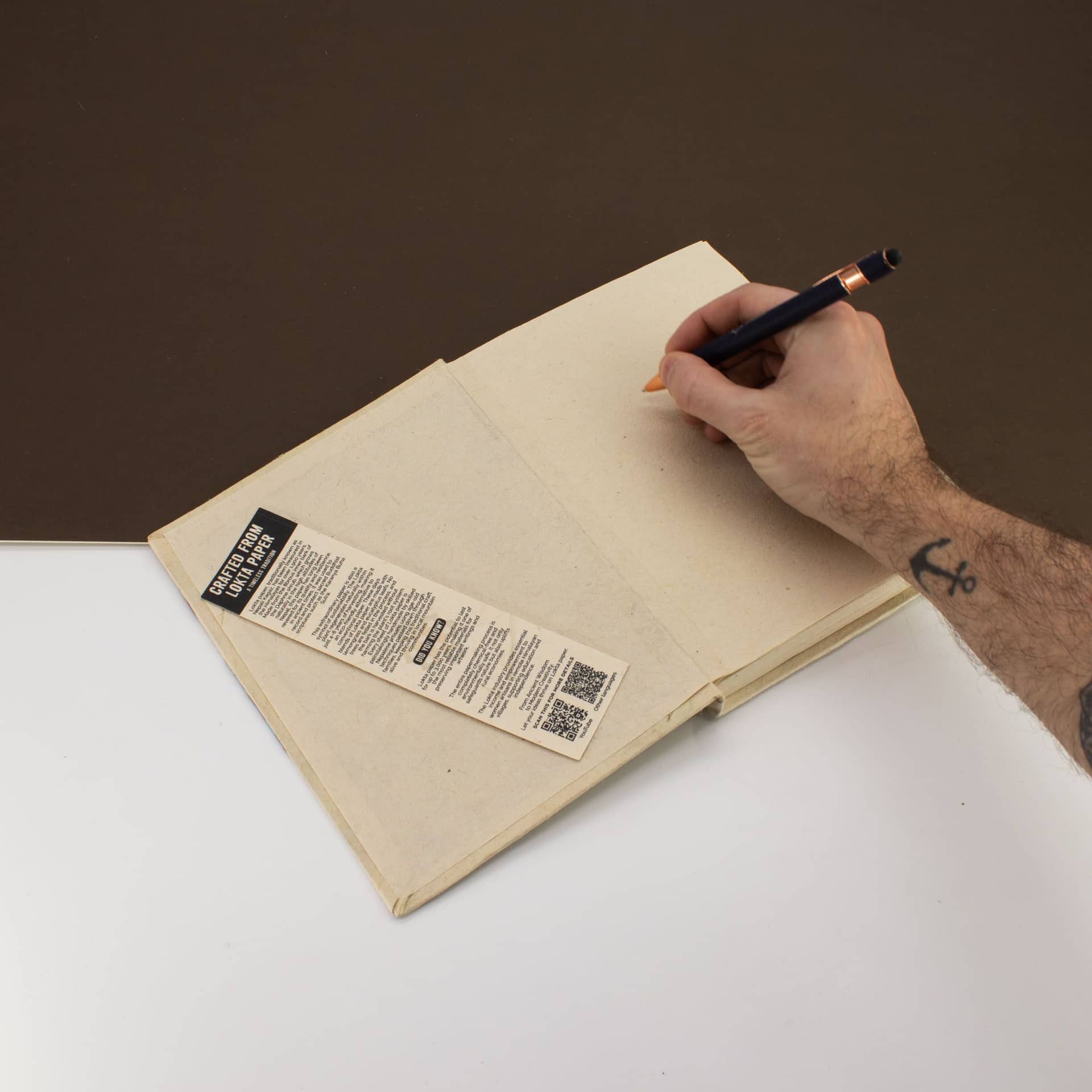 Lokta notebook open with bookmark