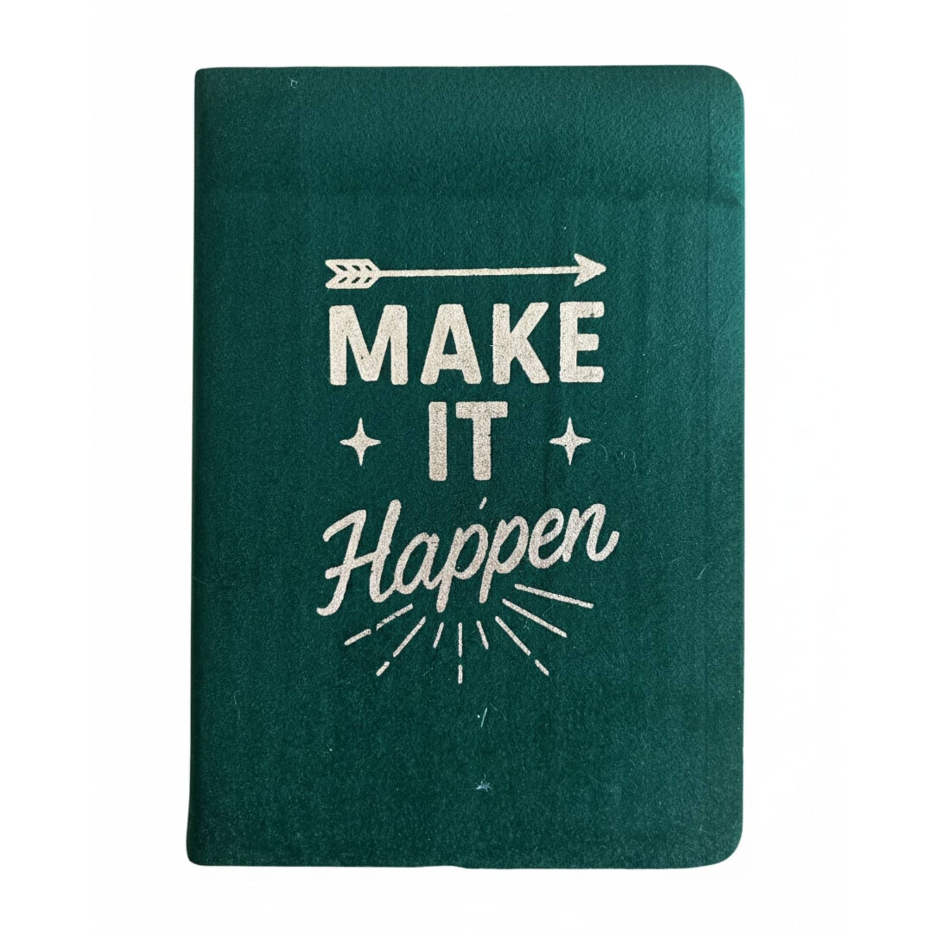 Dark green velvet notebook with Make It Happen design
