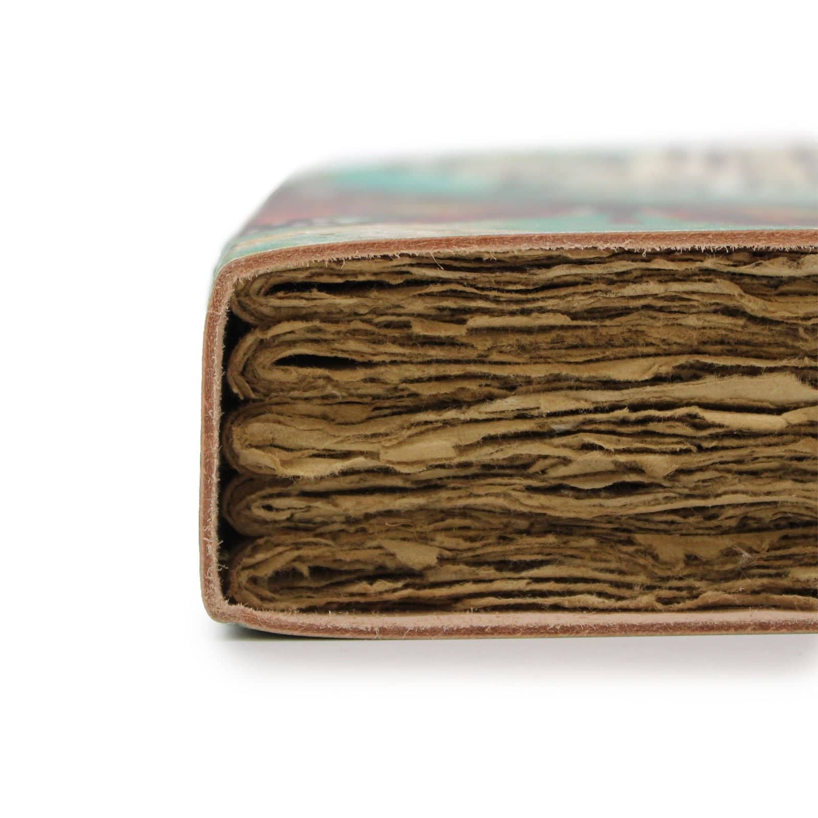Open notebook showing antique-style deckle-edge pages