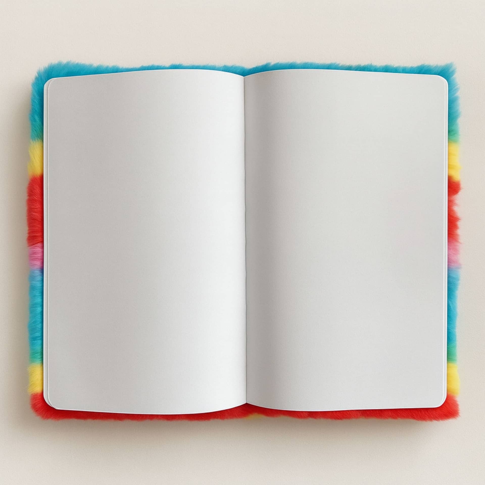 Rainbow notebook open to lined pages