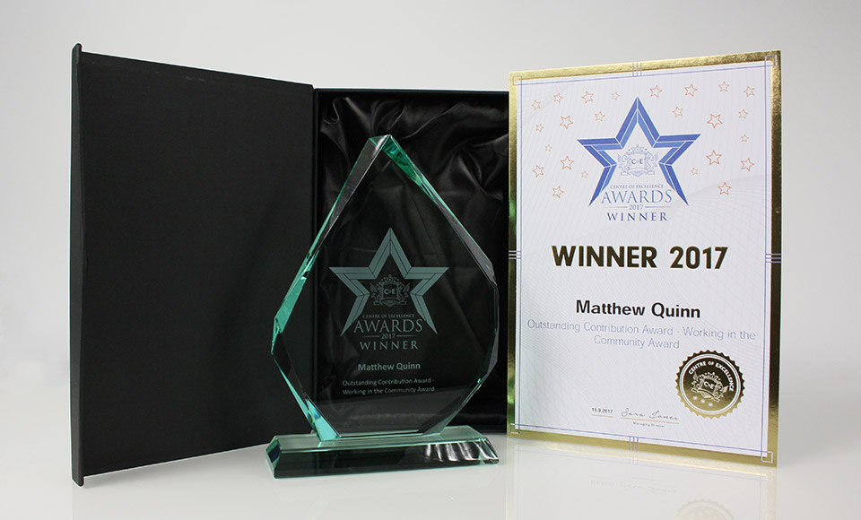 Centre of Excellence Awards 2017 - Trophy and Certificate