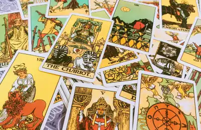Image of a tarot spread including the chariot card.