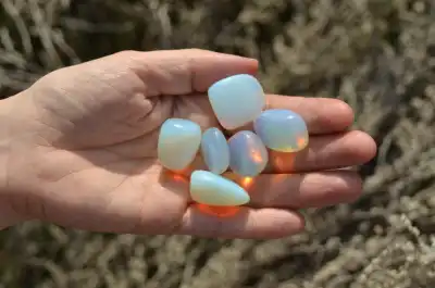 Pieces of moonstone in the palm of a hand