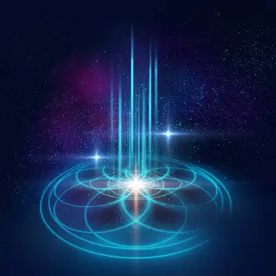 A glowing mandala with stars in the background.