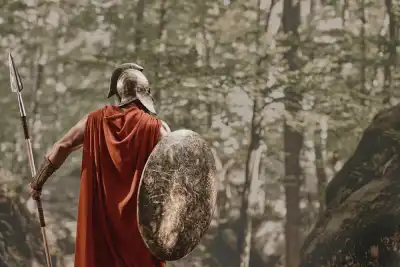 A warrior with a spear and shield