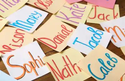 Different names of people written on pieces of paper.