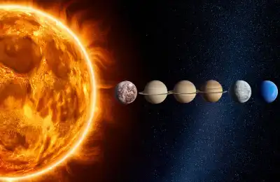Image of different planets in space.