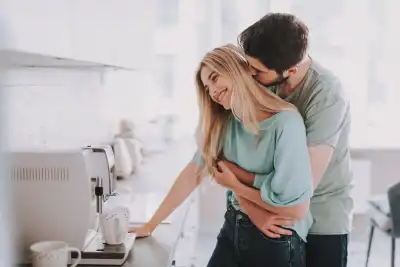 Couple with healthy attachment style embracing