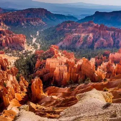 Southwest usa Bryce Canyon National Park (a rocky town of red-rose towers and needles in a closed amphitheater).