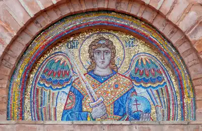 Archangel Michael mosaic with sword