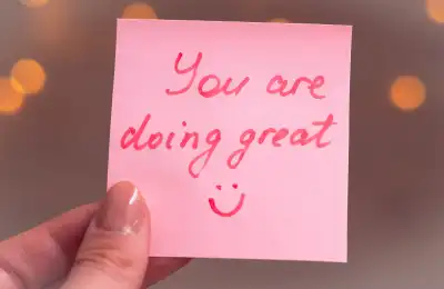 Image of a note saying 'You are doing great.'
