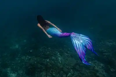 An image of a blue and purple mermaid in the sea