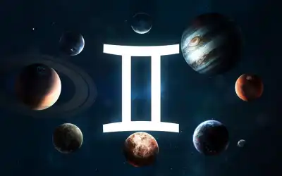Gemini star sign symbol surrounded by planets