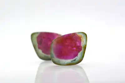 A piece of Watermelon Tourmaline cut into two