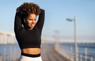 Lady in workout clothes stretching