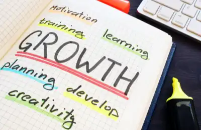 Image of a notebook that says 'growth' on it